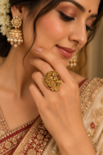 Antique Gold Floral Adjustable  Statement Ring with Multicolor Stones - Image 5