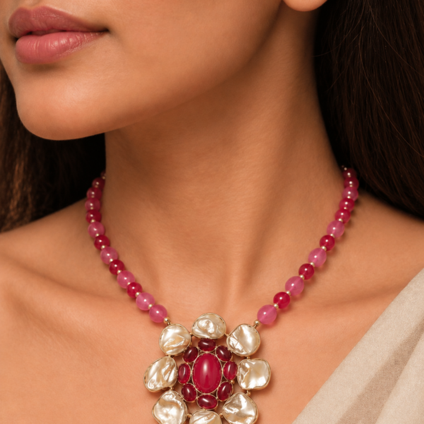 Nyveera Crimson Bloom Statement Necklace