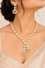 Nyveera Geometric Sparkle Square Drop  Zircon-studded Necklace Set