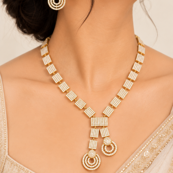Nyveera Geometric Sparkle Square Drop  Zircon-studded Necklace Set