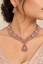 Nyveera Petal Eclat Blush Pink Beaded Kundan Statement Necklace Set