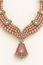 Nyveera Petal Eclat Blush Pink Beaded Kundan Statement Necklace Set - Image 3