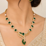 Nyveera Petal Eclat Deep Green  CZ Floral Teardrop Statement Necklace Set