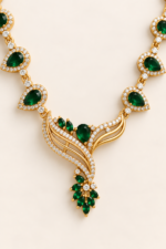 Nyveera Petal Eclat Deep Green  CZ Floral Teardrop Statement Necklace Set - Image 3