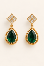 Nyveera Petal Eclat Deep Green  CZ Floral Teardrop Statement Necklace Set - Image 5