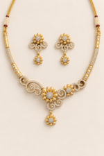Nyveera Petal Eclat Gold-Tone Floral CZ Statement Necklace Set - Image 2