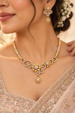 Nyveera Petal Eclat Gold-Tone Floral CZ Statement Necklace Set