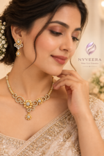 Nyveera Petal Eclat Gold-Tone Floral CZ Statement Necklace Set - Image 4