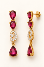Nyveera Raaga Deep Red & Emerald Green Crystal Drop Necklace Set - Image 7