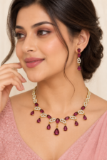 Nyveera Raaga Deep Red & Emerald Green Crystal Drop Necklace Set - Image 3