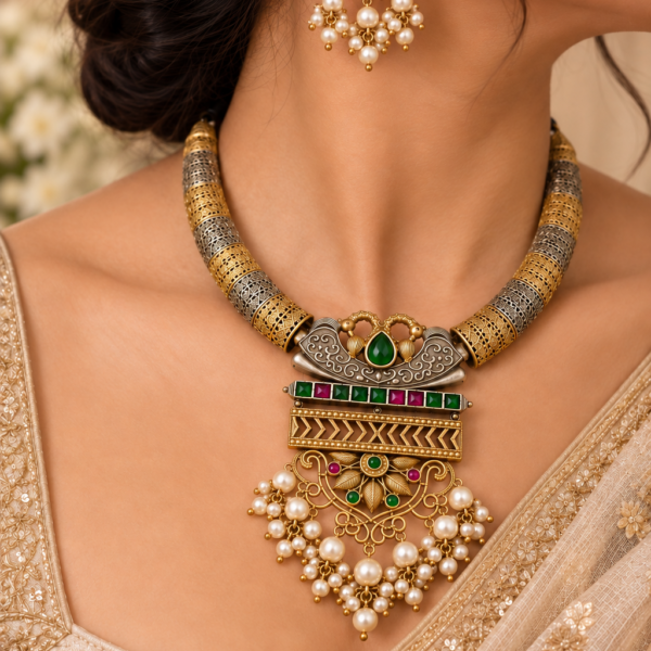 Nyveera Rajsi Multicolor Hasli German Silver Necklace Set