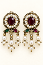 Nyveera Rajsi Multicolor German Silver Pearl Statement Necklace Set - Image 5