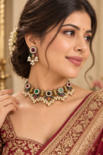 Nyveera Rajsi Multicolor German Silver Pearl Statement Necklace Set - Image 3