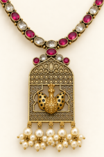 Nyveera Rajsi Peacock Motif German Silver Necklace Set with Pearl Drops - Image 4