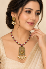 Nyveera Rajsi Peacock Motif German Silver Necklace Set with Pearl Drops - Image 5