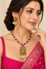 Nyveera Rajsi Peacock Motif German Silver Necklace Set with Pearl Drops - Image 2