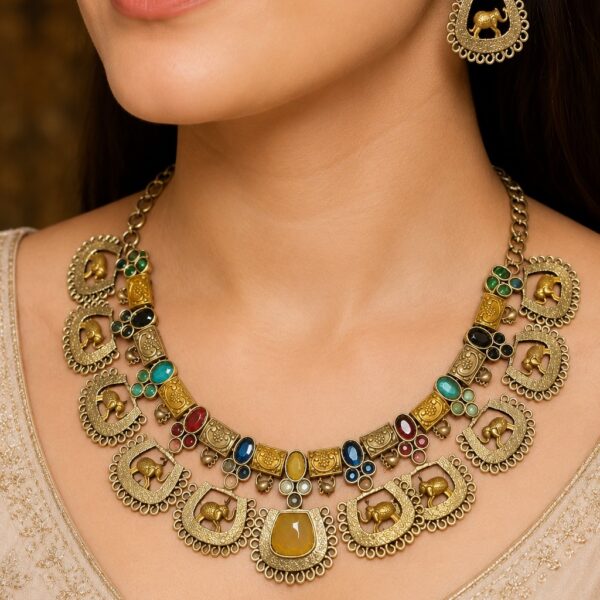 Nyveera Rajsi Kundan-Inspired Elephant Motif Heritage Necklace Set