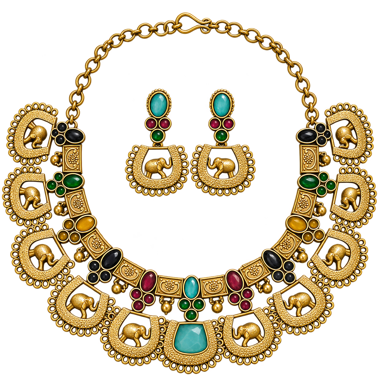 Nyveera Rajsi Kundan-Inspired Elephant Motif Heritage Necklace Set - Image 4