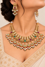 Nyveera Royal Gajraj Pearl Drop Temple Necklace Set