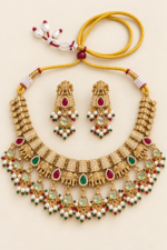 Nyveera Royal Gajraj Pearl Drop Temple Necklace Set - Image 2