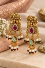 Nyveera Royal Gajraj Pearl Drop Temple Necklace Set - Image 5