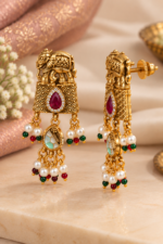 Nyveera Royal Gajraj Pearl Drop Temple Necklace Set - Image 6