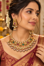 Nyveera Royal Gajraj Pearl Drop Temple Necklace Set - Image 7