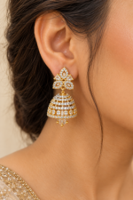 Nyveera Vanya Gold & Silver Tone CZ Jhumka Earrings - Image 2