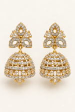 Nyveera Vanya Gold & Silver Tone CZ Jhumka Earrings - Image 4