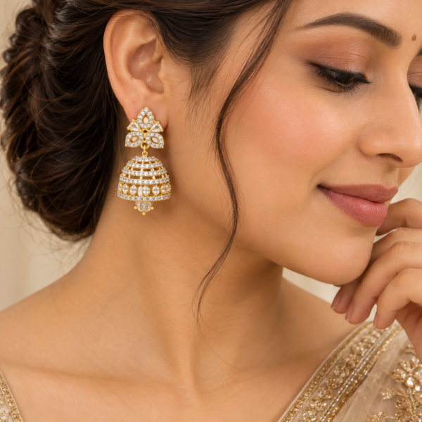 Nyveera Vanya Gold & Silver Tone CZ Jhumka Earrings