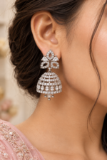 Nyveera Vanya Gold & Silver Tone CZ Jhumka Earrings - Image 3