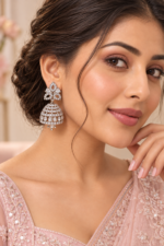 Nyveera Vanya Gold & Silver Tone CZ Jhumka Earrings - Image 8