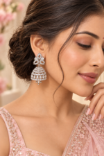 Nyveera Vanya Gold & Silver Tone CZ Jhumka Earrings - Image 11
