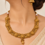 Nyveera Traditional Antique Lakshmi Matte Gold plated Kasu Necklace Set