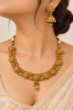 Nyveera Traditional Antique Lakshmi Matte Gold plated Kasu Necklace Set