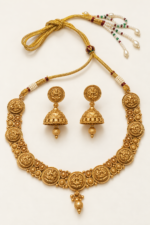 Nyveera Traditional Antique Lakshmi Matte Gold plated Kasu Necklace Set - Image 2