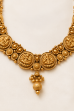 Nyveera Traditional Antique Lakshmi Matte Gold plated Kasu Necklace Set - Image 4