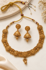Nyveera Traditional Antique Lakshmi Matte Gold plated Kasu Necklace Set - Image 5