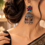 Nyveera Petal Eclat Multicolour Floral Oxidised Dome Jhumka Earrings