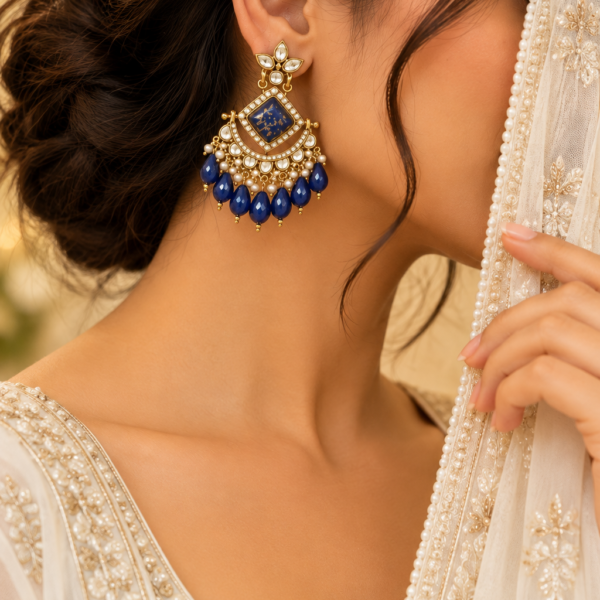 Nyveera Rajsi Sapphire Blue & Gold-Tone Chandelier Statement Earrings