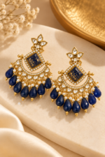 Nyveera Rajsi Sapphire Blue & Gold-Tone Chandelier Statement Earrings - Image 3