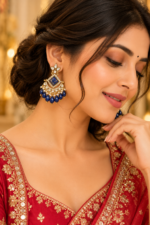 Nyveera Rajsi Sapphire Blue & Gold-Tone Chandelier Statement Earrings - Image 7