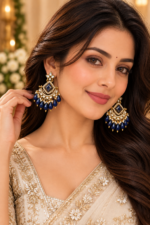 Nyveera Rajsi Sapphire Blue & Gold-Tone Chandelier Statement Earrings - Image 9