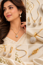 Nyveera Petal Eclat Crystal Bloom Two-Tone Ball Pendant Necklace Set - Image 5