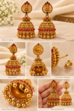 Nyveera Rajsi Lakshmi Temple Ruby Red & Emerald Green Jhumka Earrings - Image 5