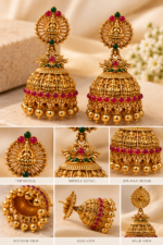 Nyveera Rajsi Lakshmi Temple Ruby Red & Emerald Green Jhumka Earrings - Image 7