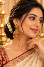 Nyveera Rajsi Lakshmi Temple Ruby Red & Emerald Green Jhumka Earrings - Image 8