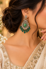 Nyveera Rajsi Emerald Green Antique-Finish Statement Earrings