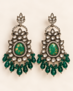 Nyveera Rajsi Emerald Green Antique-Finish Statement Earrings - Image 2
