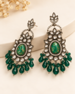 Nyveera Rajsi Emerald Green Antique-Finish Statement Earrings - Image 3